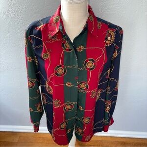 Vintage Alfred Dunner Red and Green Patterned Shirt